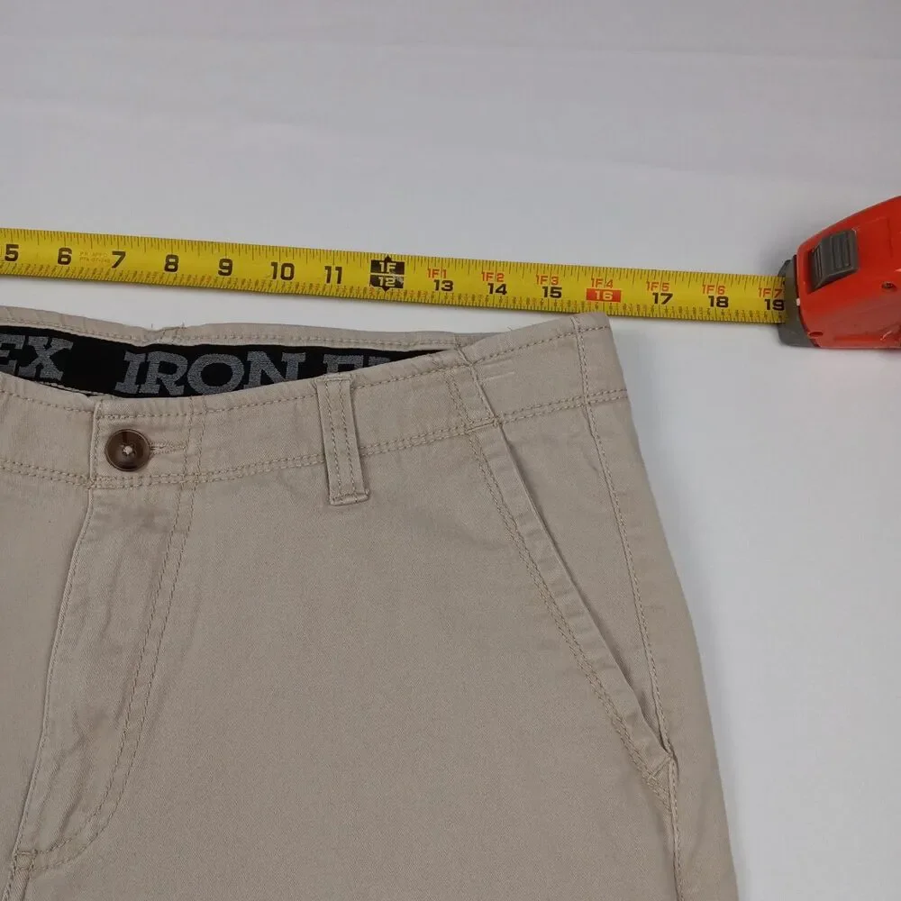 Rustler Iron Flex Mens Size 32 Stretch Khaki Tan Flat Front Casual Shorts